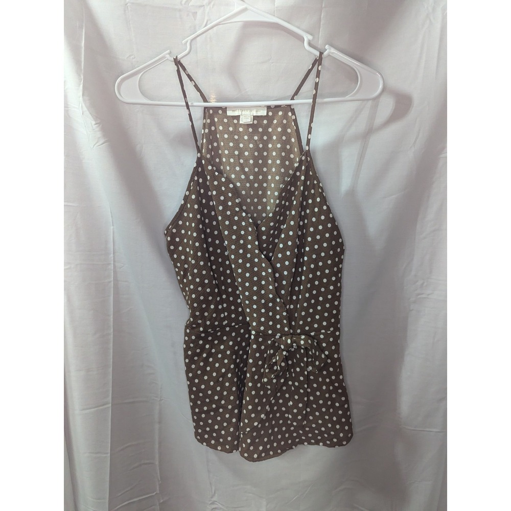 Monteau Los Angeles Dress Tank Top, Brown W/ White Polka Dots, Size Large